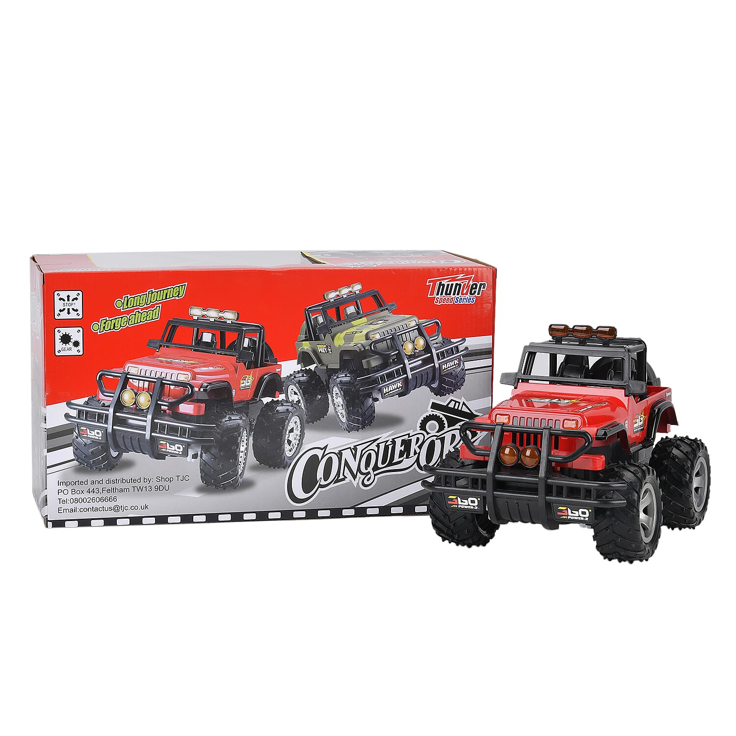 4 wheel drive monster truck;  Rechargeable 4.8V battery - Red