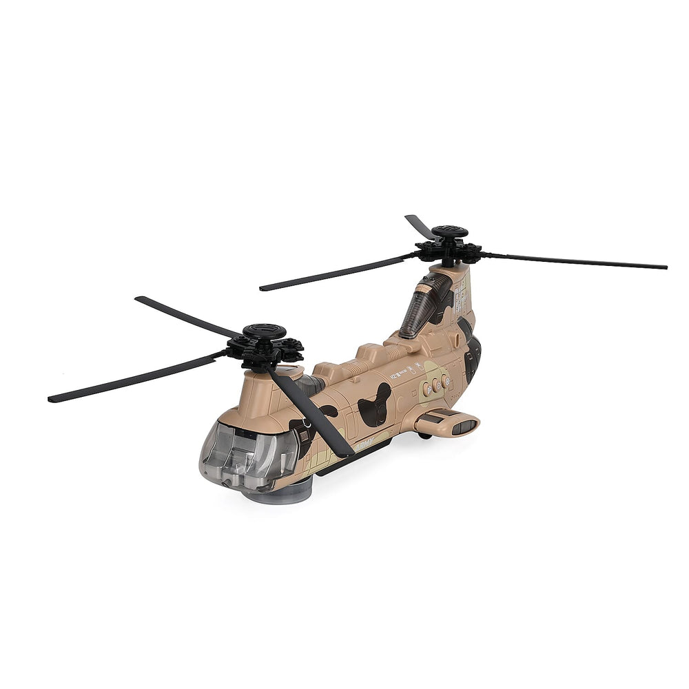 Chinook Army Helicopter - Rechargeable toy with light and music, and 3 army tanks - Yellow