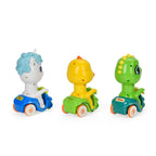 Set of 3 Press Toy Cars Unicorns, Ducklings, Baby Dinosaurs White Yellow Green