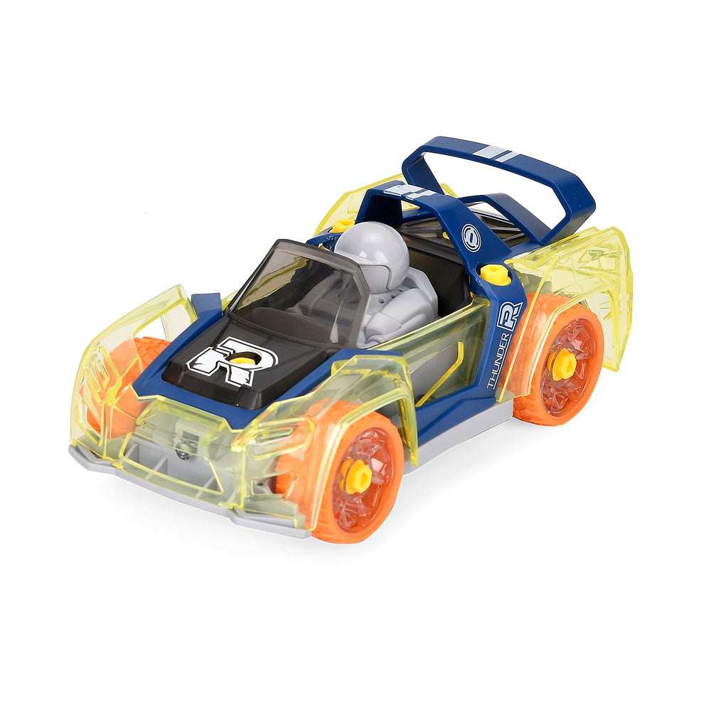 Racing Car with Color changing lights and Music, Easy To Assemble - (Size-7.0x15.2x6.3cm) Orange