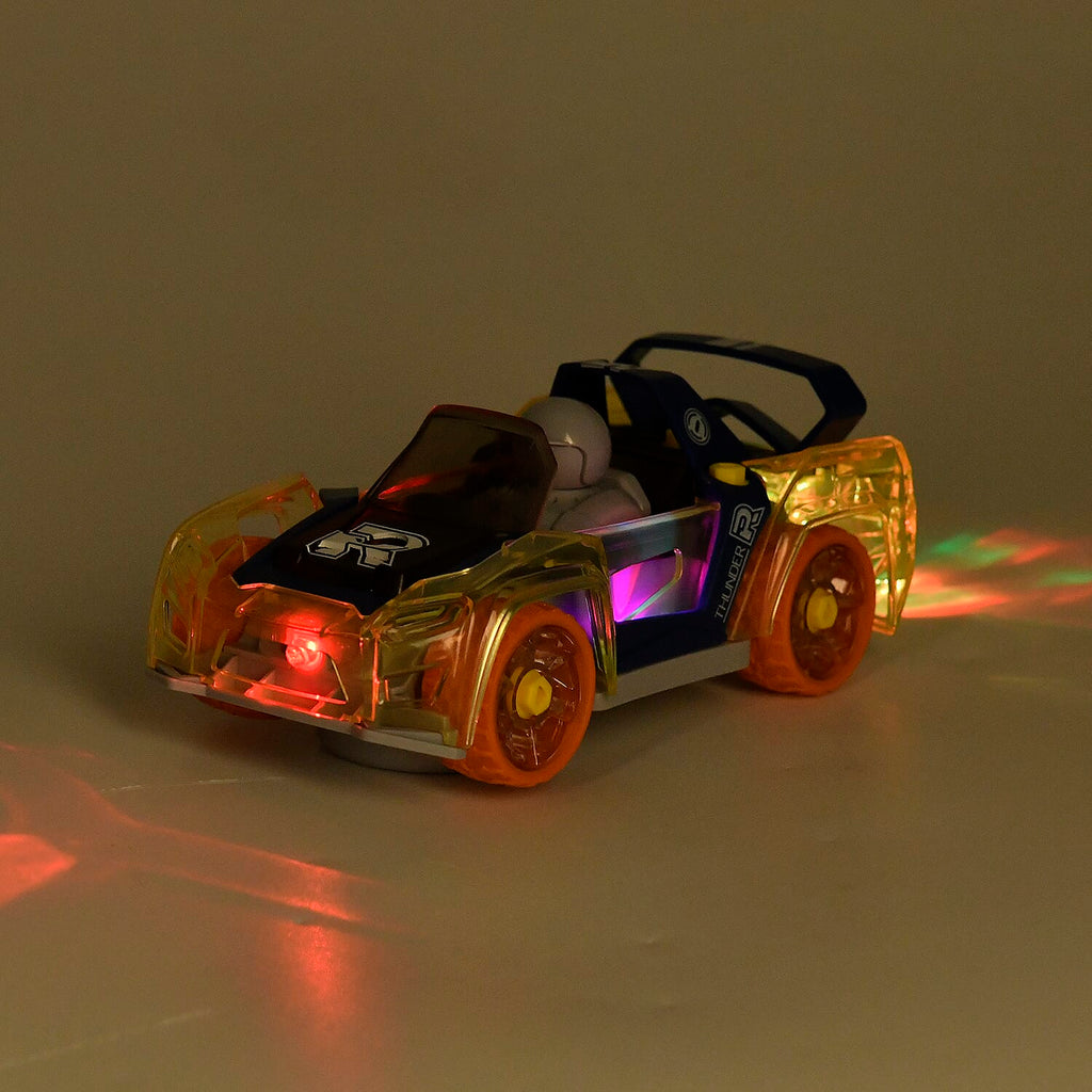Racing Car with Color changing lights and Music, Easy To Assemble - (Size-7.0x15.2x6.3cm) Orange