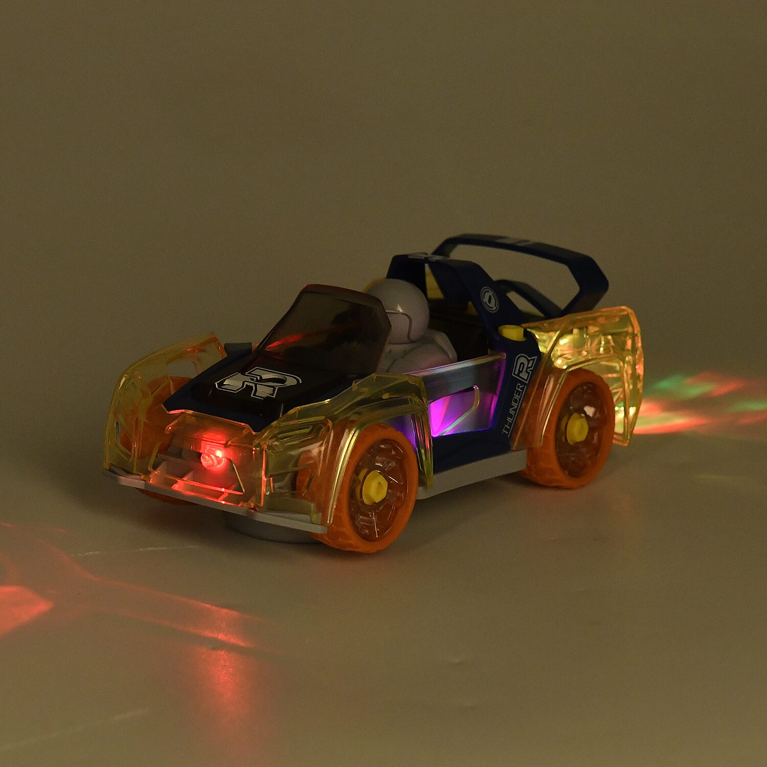 Racing Car with Color changing lights and Music, Easy To Assemble - (Size-7.0x15.2x6.3cm) Orange