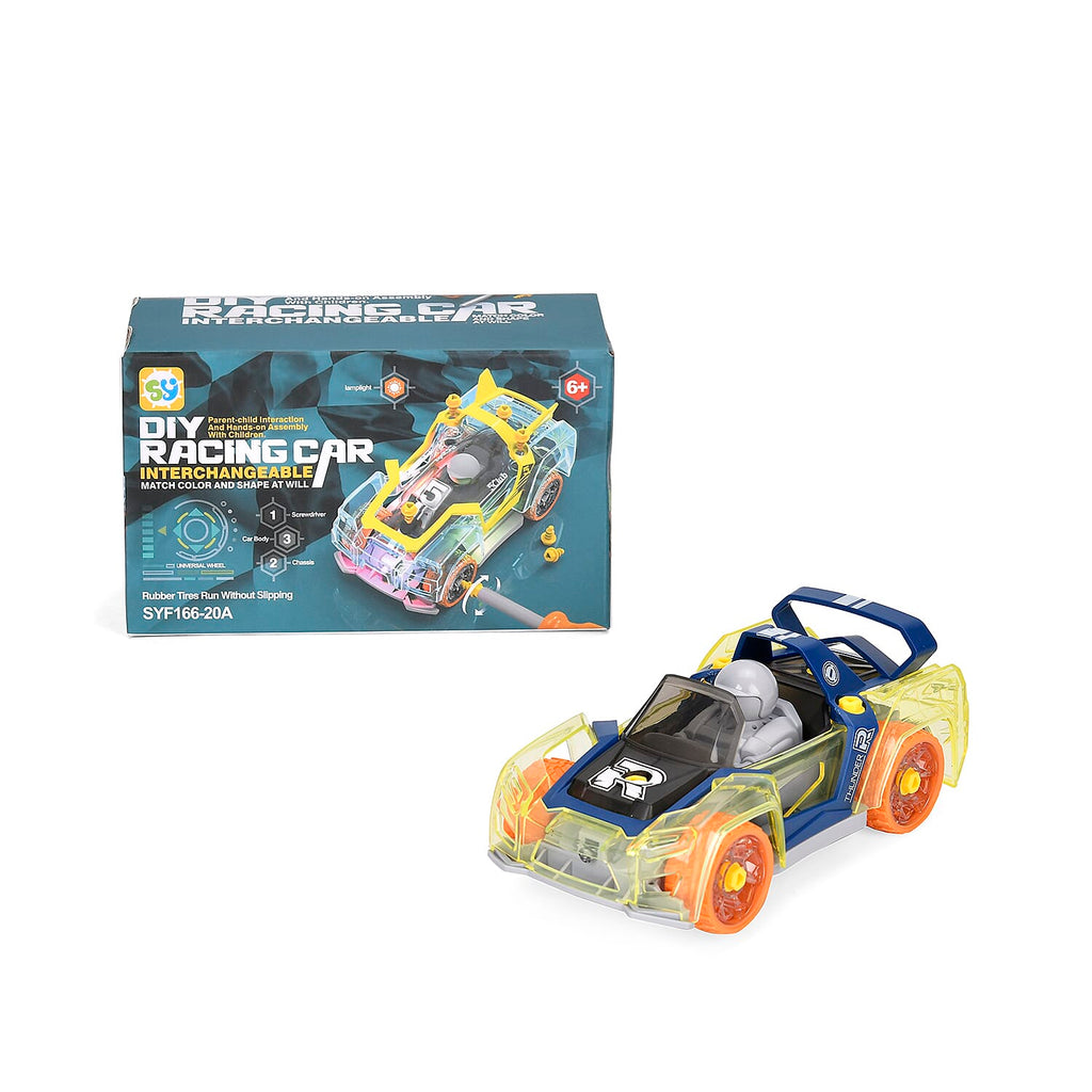 Racing Car with Color changing lights and Music, Easy To Assemble - (Size-7.0x15.2x6.3cm) Orange