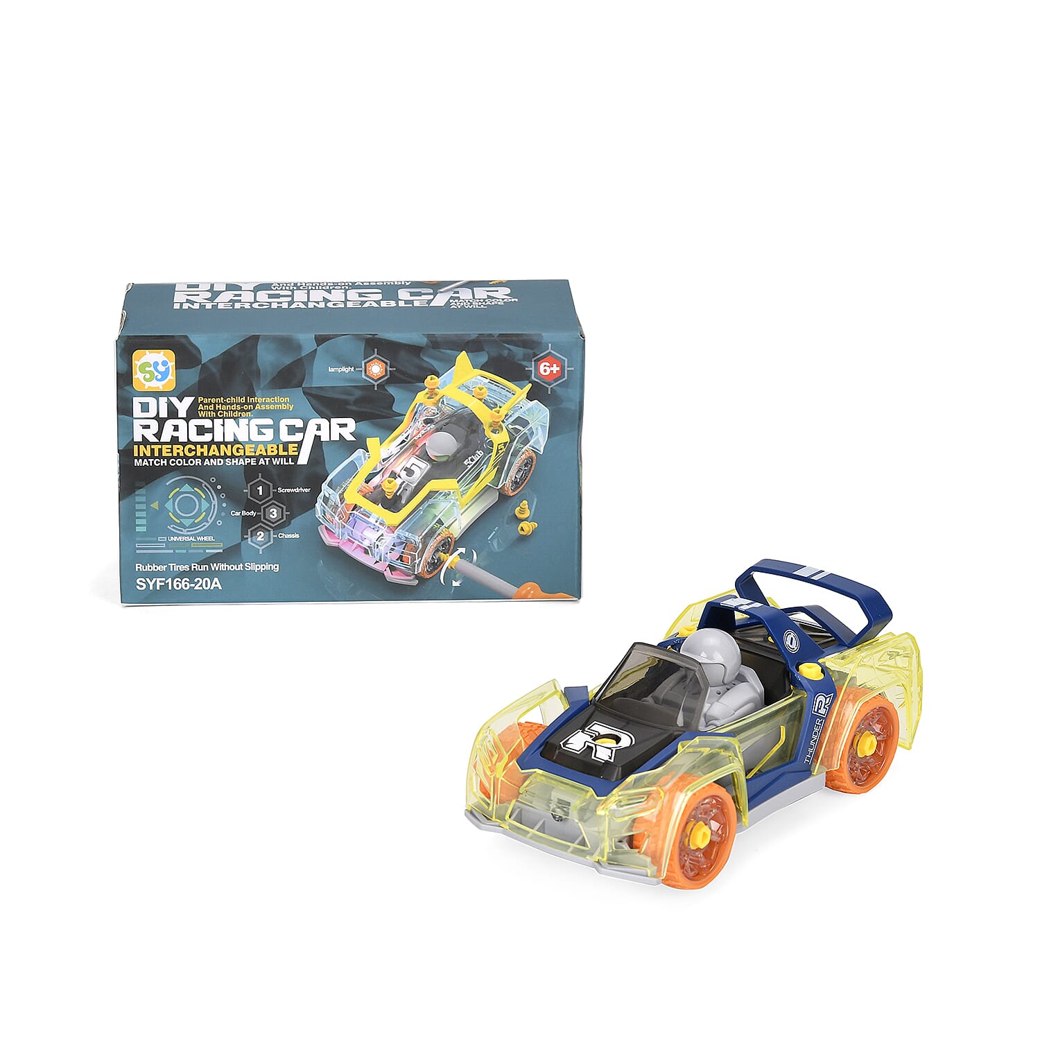 Racing Car with Color changing lights and Music, Easy To Assemble - (Size-7.0x15.2x6.3cm) Orange