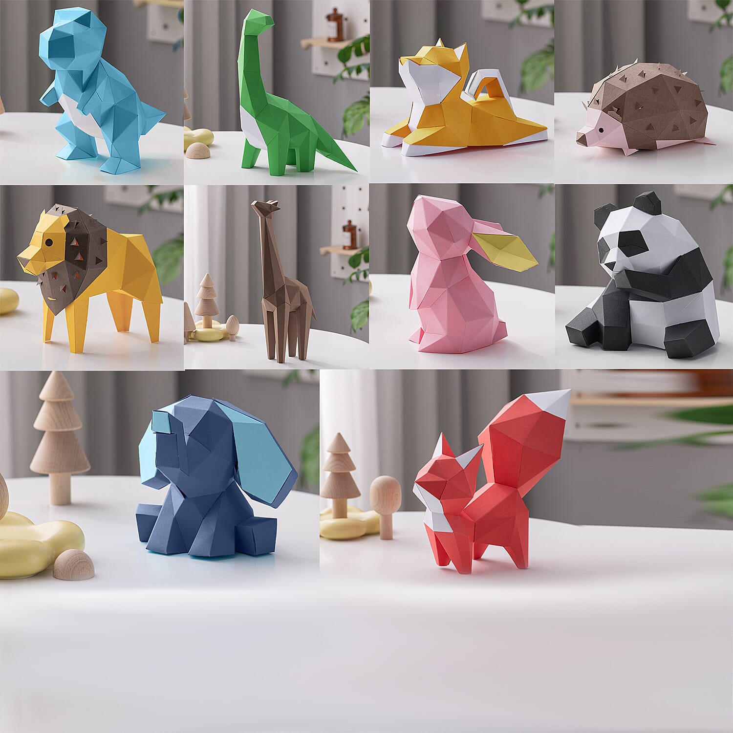Set of 10 Animal Origami Paper Models - Multicolour