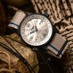 TRASER P68 Pathfinder Automatic Swiss Made Automatic 20ATM WR Beige Dial - Black Case Mens Watch with Beige NATO Fabric Strap