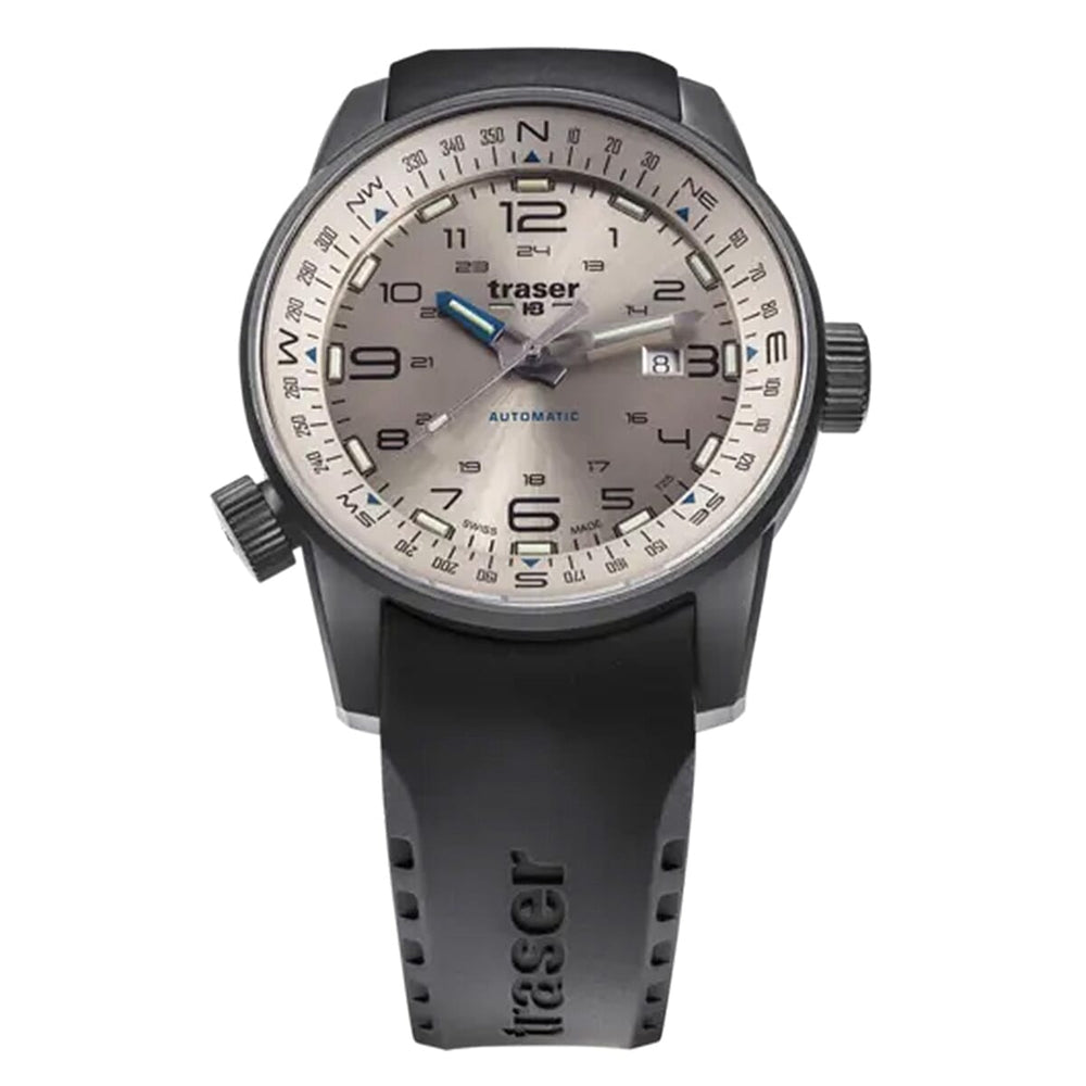 TRASER P68 Pathfinder Automatic Swiss Made Automatic 20ATM WR Beige Dial - Black Case Mens Watch with Black Rubber Strap