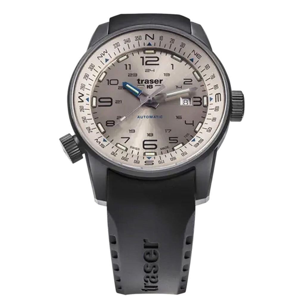 TRASER P68 Pathfinder Automatic Swiss Made Automatic 20ATM WR Beige Dial - Black Case Mens Watch with Black Rubber Strap