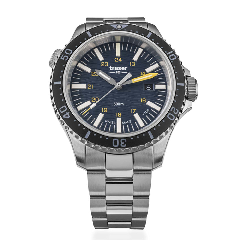 Traser Quartz Movt. 50ATM Water Resistance Blue Dial Mens Watch with Silver Colour Stainless Steel Strap