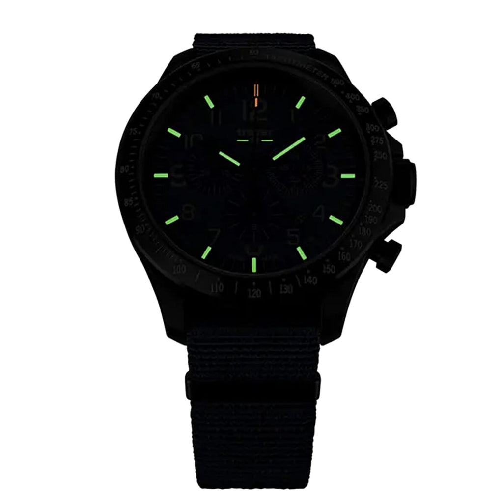 TRASER P67 Officer Chrono Swiss Made Quartz 10ATM WR Blue Dial - Black Case Mens Watch with Blue NATO Fabric Strap