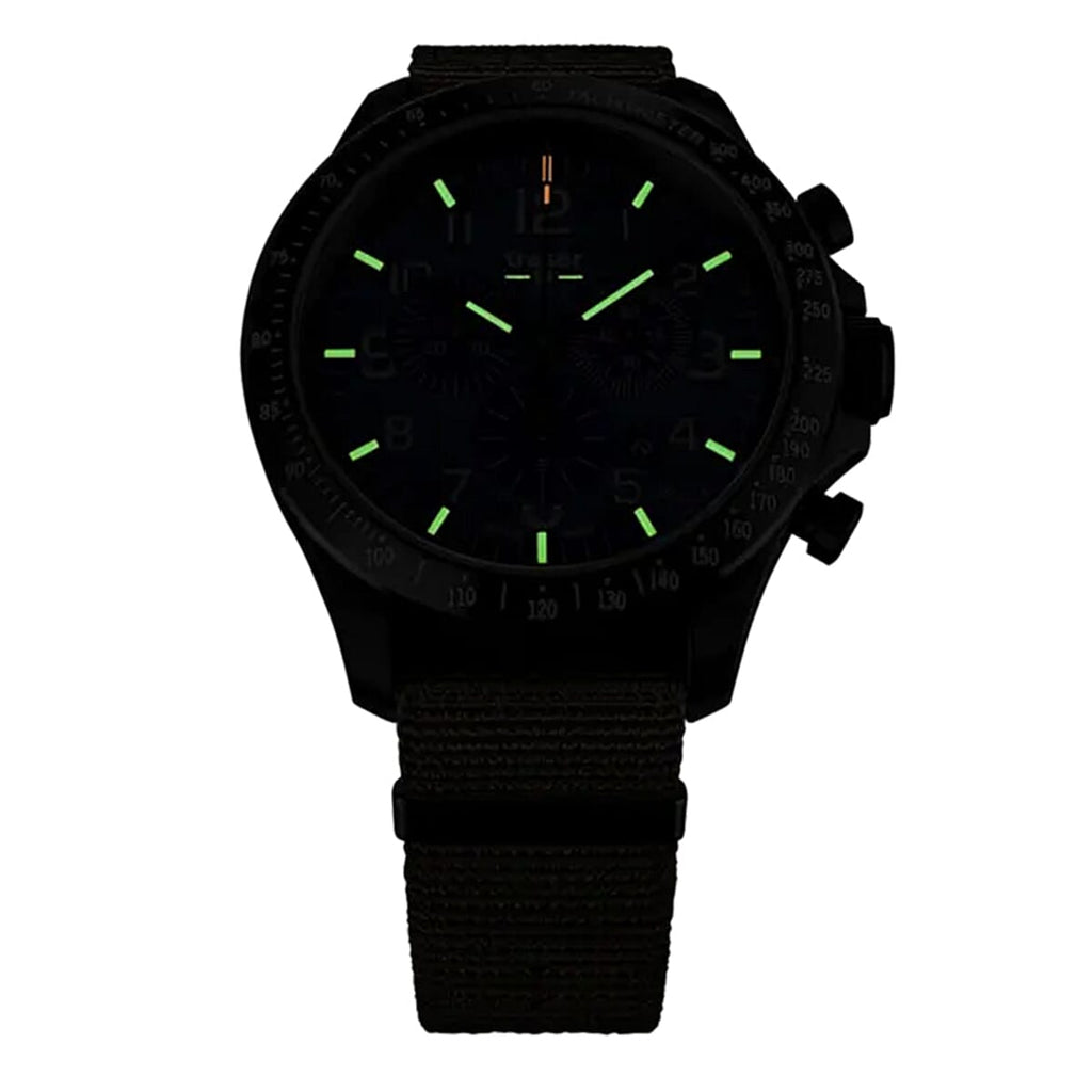 TRASER P67 Officer Chrono Swiss Made Quartz 10ATM WR Khaki Dial - Black Case Mens Watch with Khaki NATO Fabric Strap