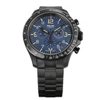 TRASER P67 Officer Chrono Swiss Made Quartz 10ATM WR Blue Dial - Black Case Mens Watch with Blue Stainless Steel Strap