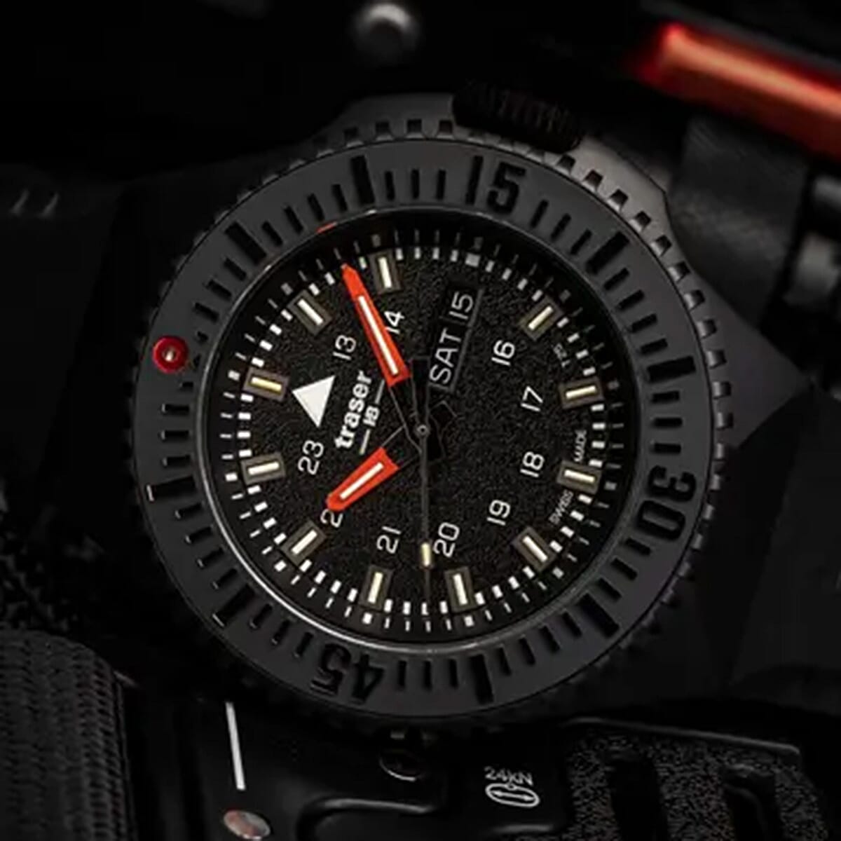 BRAND NEW -TRASER P69 Black Stealth Swiss Made Quartz 20ATM WR Black Dial - Black Case Mens Watch with Black Black Silicone Strap