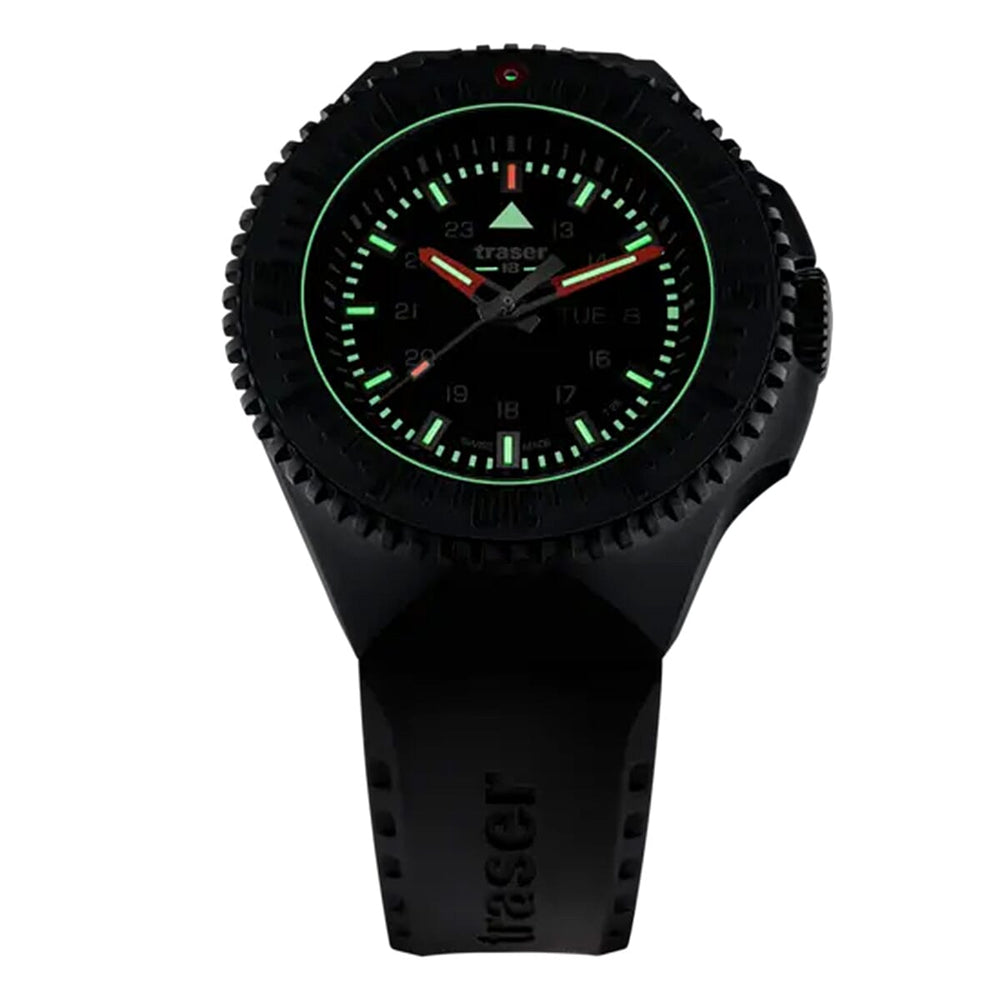 BRAND NEW -TRASER P69 Black Stealth Swiss Made Quartz 20ATM WR Black Dial - Black Case Mens Watch with Black Black Silicone Strap