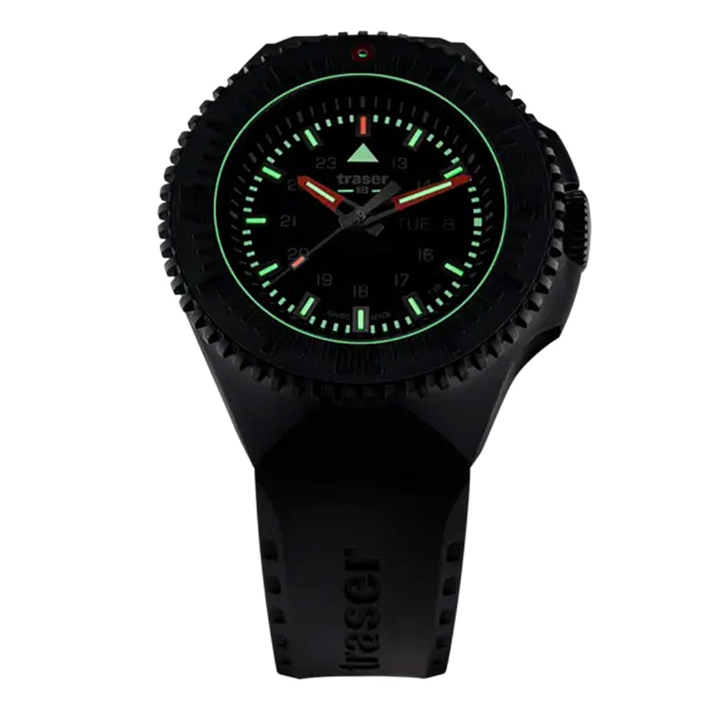 BRAND NEW -TRASER P69 Black Stealth Swiss Made Quartz 20ATM WR Black Dial - Black Case Mens Watch with Black Black Silicone Strap