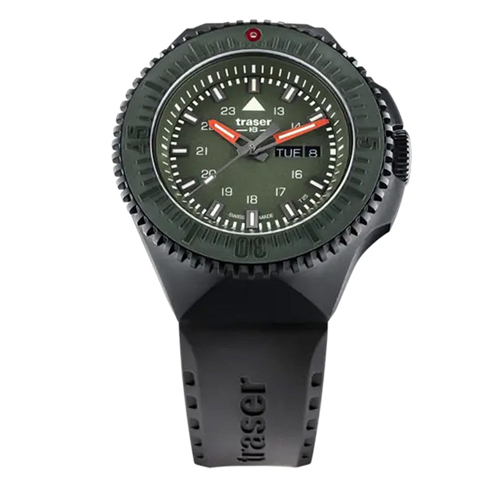 BRAND NEW --TRASER P69 Black Stealth Swiss Made Quartz 20ATM WR Green Dial - Black Case Mens Watch with Black Silicone Strap