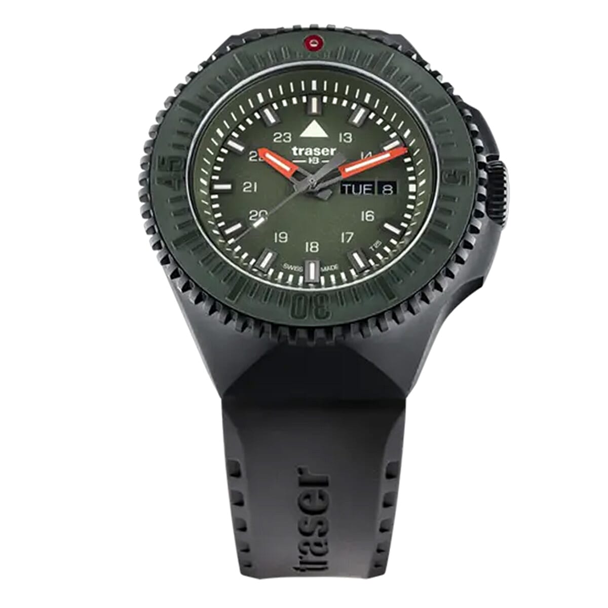 BRAND NEW --TRASER P69 Black Stealth Swiss Made Quartz 20ATM WR Green Dial - Black Case Mens Watch with Black Silicone Strap