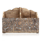 Wooden Carved Caddy with Handle - Decorative Storage Organizer (30.5x21.5x12cm)