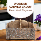 Wooden Carved Caddy with Handle - Decorative Storage Organizer (30.5x21.5x12cm)