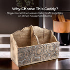 Wooden Carved Caddy with Handle - Decorative Storage Organizer (30.5x21.5x12cm)