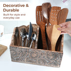Wooden Carved Caddy with Handle - Decorative Storage Organizer (30.5x21.5x12cm)