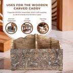 Wooden Carved Caddy with Handle - Decorative Storage Organizer (30.5x21.5x12cm)