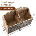Wooden Carved Caddy with Handle - Decorative Storage Organizer (30.5x21.5x12cm)