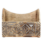 Wooden Carved Geometric Caddy with Handle - Rustic Storage Organizer (30.5x22x13cm)