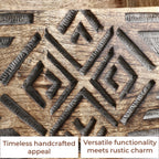 Wooden Carved Geometric Caddy with Handle - Rustic Storage Organizer (30.5x22x13cm)