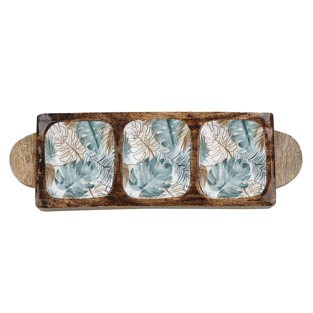 3 Section Mango Wood Platter with Food Safe Enamelling (Size 30x10x3 cm)