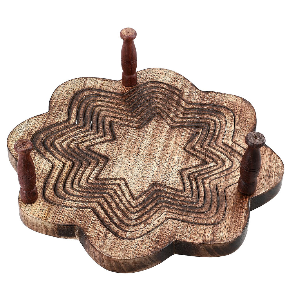 Star Shape Hand carved Wooden Spring Tray with Small Legs  29cm (L) x 29cm (W) x 9.5cm (H)