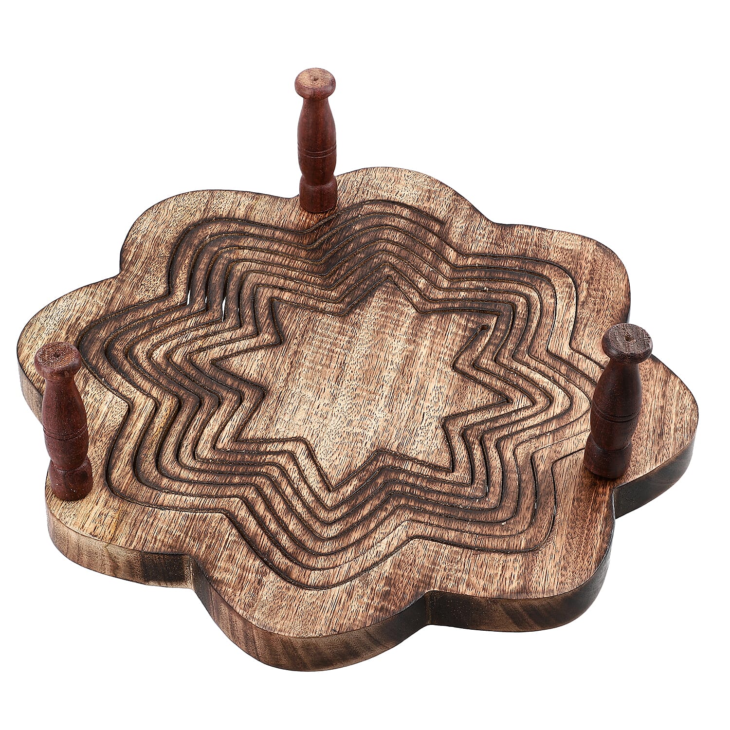 Star Shape Hand carved Wooden Spring Tray with Small Legs  29cm (L) x 29cm (W) x 9.5cm (H)