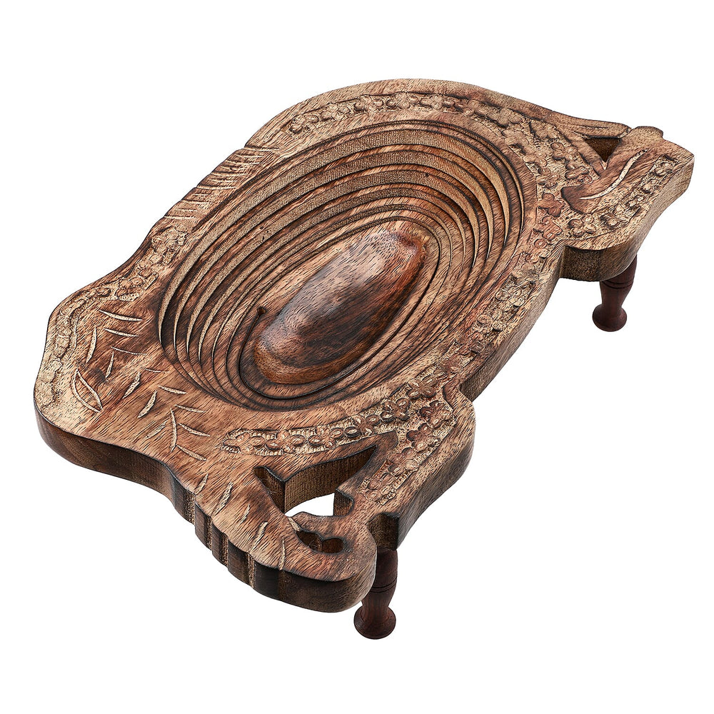 Elephant Shape Hand Carved Wooden Spring Tray with Small Legs  (36x19.5x9.5cm) - Antique Brown
