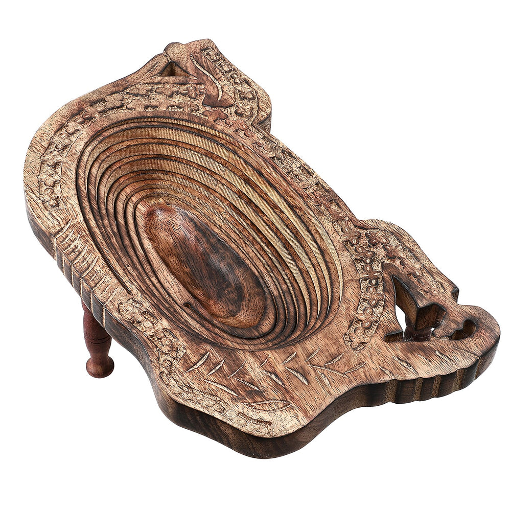 Elephant Shape Hand Carved Wooden Spring Tray with Small Legs  (36x19.5x9.5cm) - Antique Brown