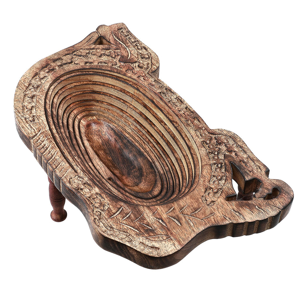 Elephant Shape Hand Carved Wooden Spring Tray with Small Legs  (36x19.5x9.5cm) - Antique Brown