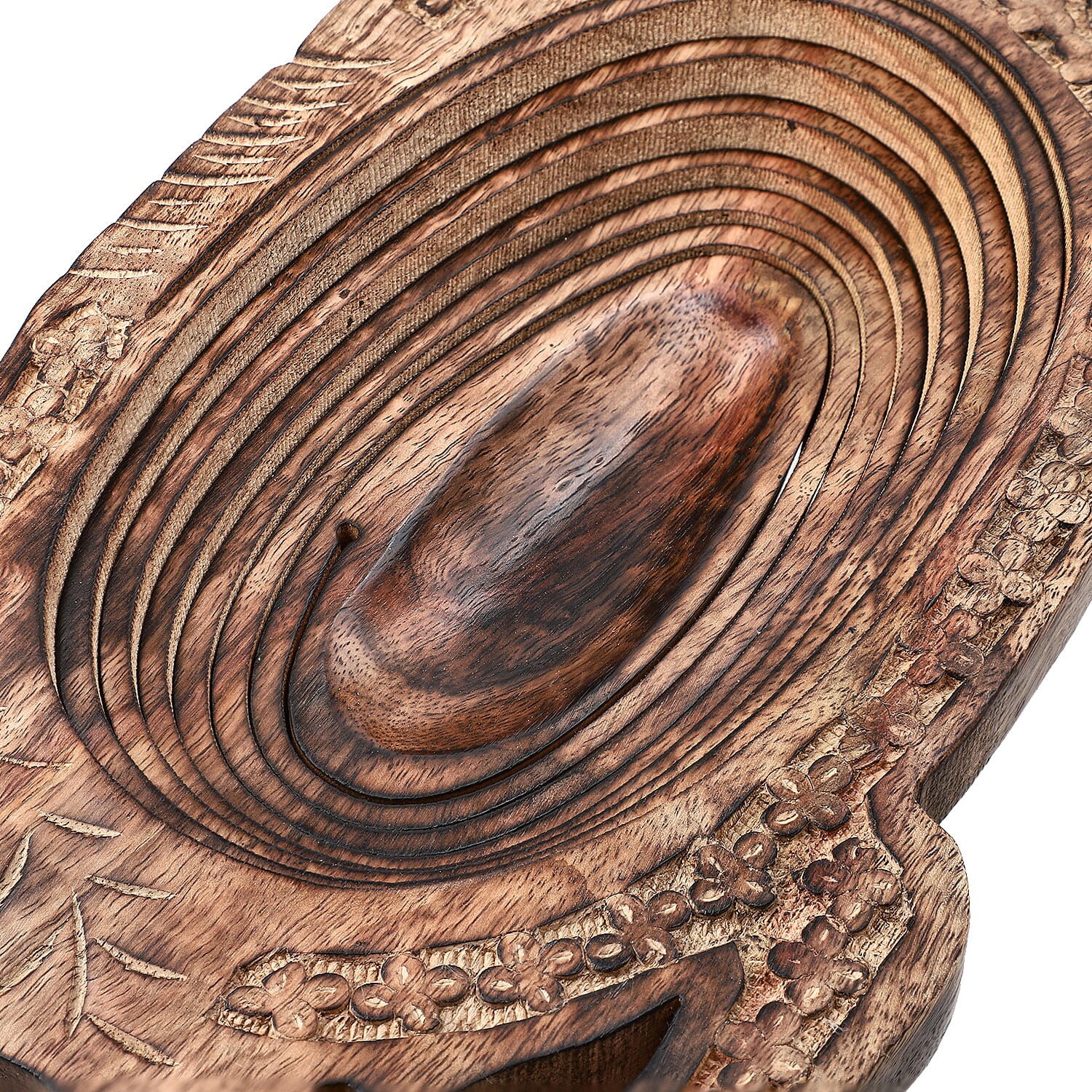 Elephant Shape Hand Carved Wooden Spring Tray with Small Legs  (36x19.5x9.5cm) - Antique Brown