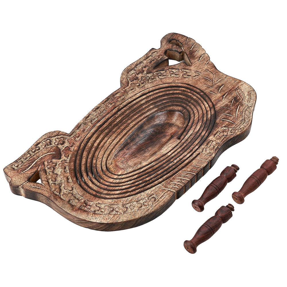 Elephant Shape Hand Carved Wooden Spring Tray with Small Legs  (36x19.5x9.5cm) - Antique Brown