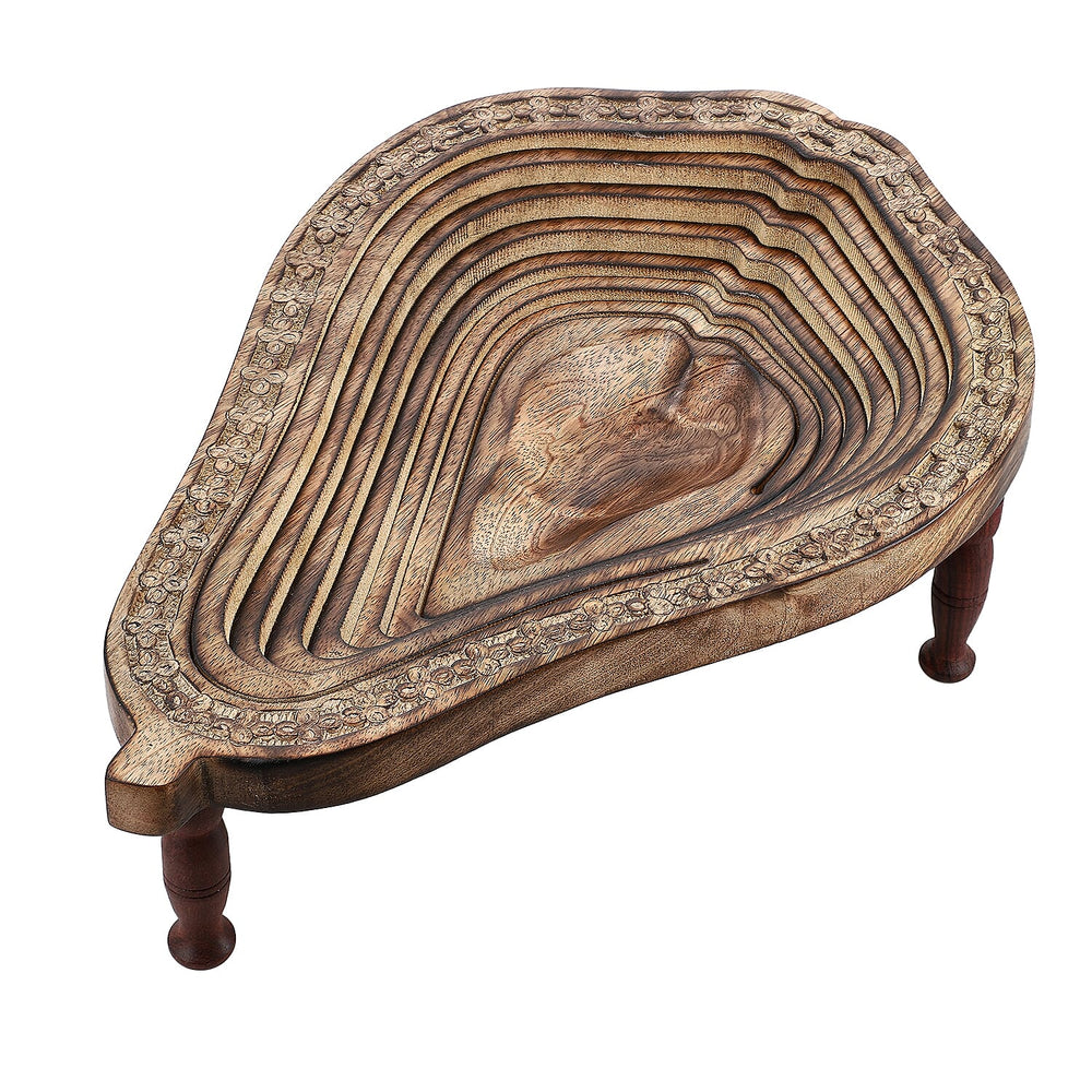 Pear Shape Hand Carved Wooden Spring Tray with Small Legs (36x24x9.5cm) - Natural Brown