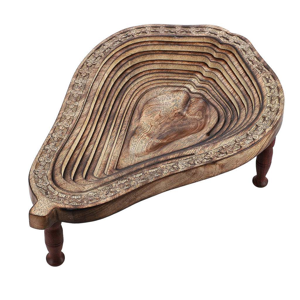 Pear Shape Hand Carved Wooden Spring Tray with Small Legs (36x24x9.5cm) - Natural Brown