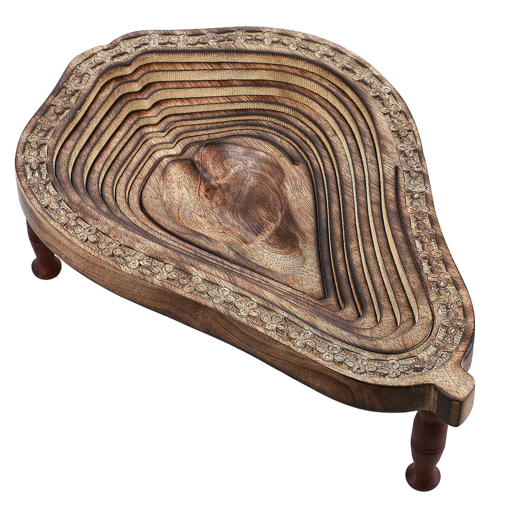 Pear Shape Hand Carved Wooden Spring Tray with Small Legs (36x24x9.5cm) - Natural Brown