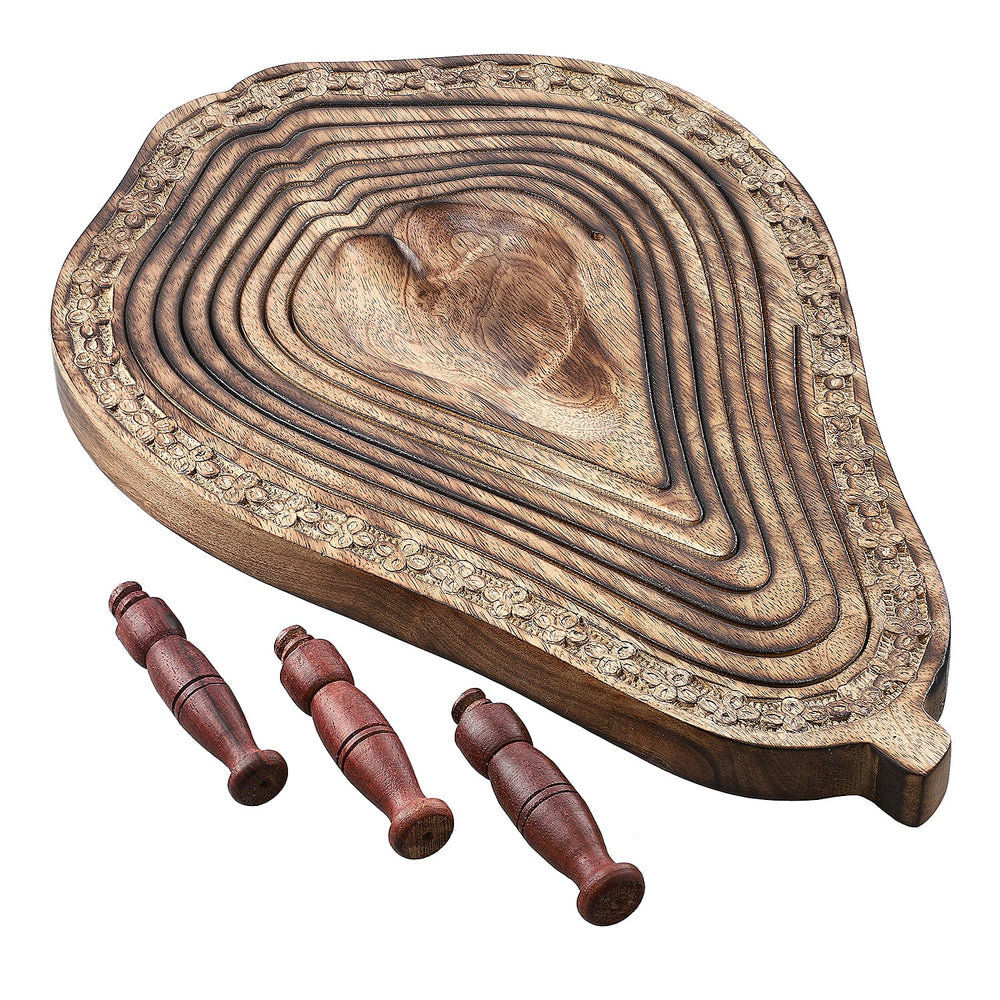 Pear Shape Hand Carved Wooden Spring Tray with Small Legs (36x24x9.5cm) - Natural Brown