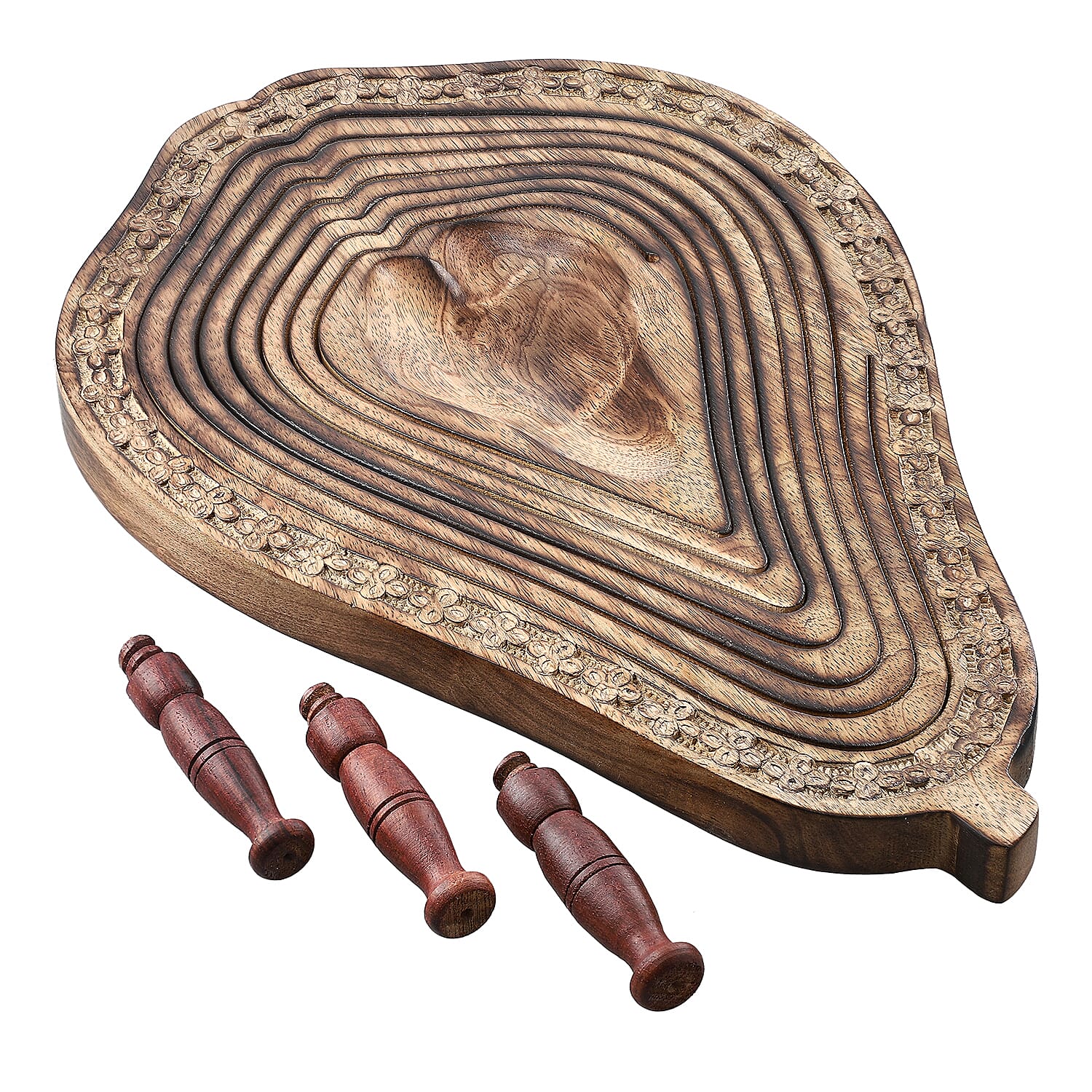 Pear Shape Hand Carved Wooden Spring Tray with Small Legs (36x24x9.5cm) - Natural Brown