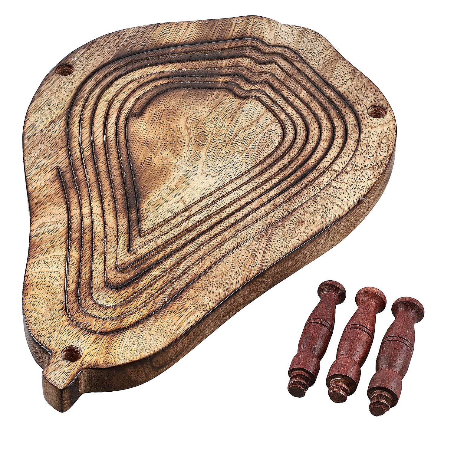 Pear Shape Hand Carved Wooden Spring Tray with Small Legs (36x24x9.5cm) - Natural Brown