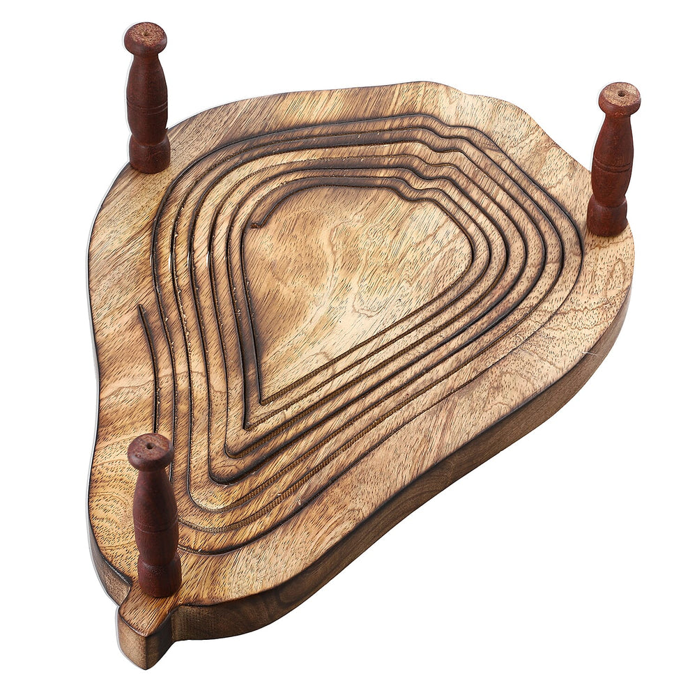 Pear Shape Hand Carved Wooden Spring Tray with Small Legs (36x24x9.5cm) - Natural Brown