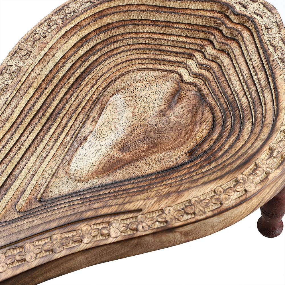 Pear Shape Hand Carved Wooden Spring Tray with Small Legs (36x24x9.5cm) - Natural Brown
