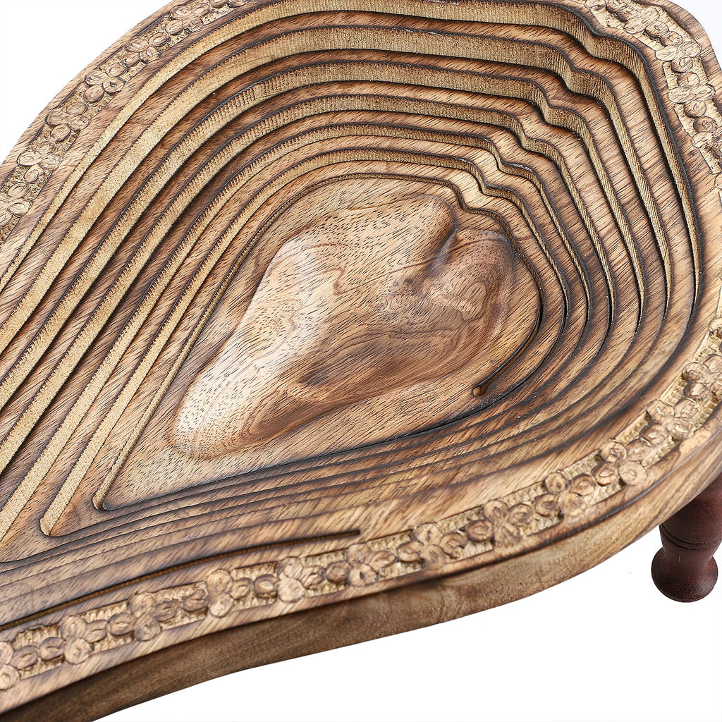 Pear Shape Hand Carved Wooden Spring Tray with Small Legs (36x24x9.5cm) - Natural Brown