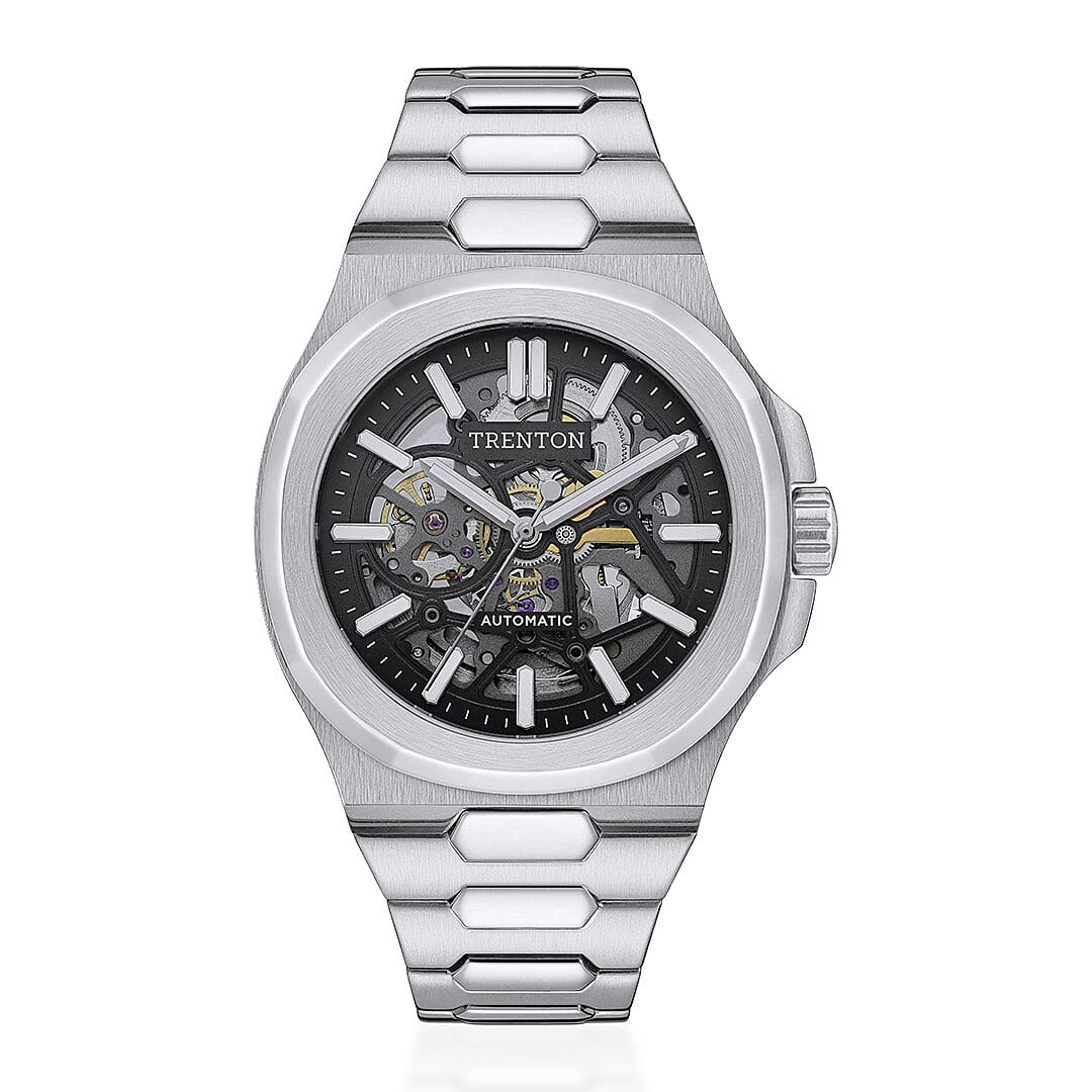 Trenton Watch Co. The Catalina Automatic 44.5mm Watch - 5ATM, Mineral Glass, Skeleton Dial and Stainless Steel Bracelet - With Lifetime Warranty