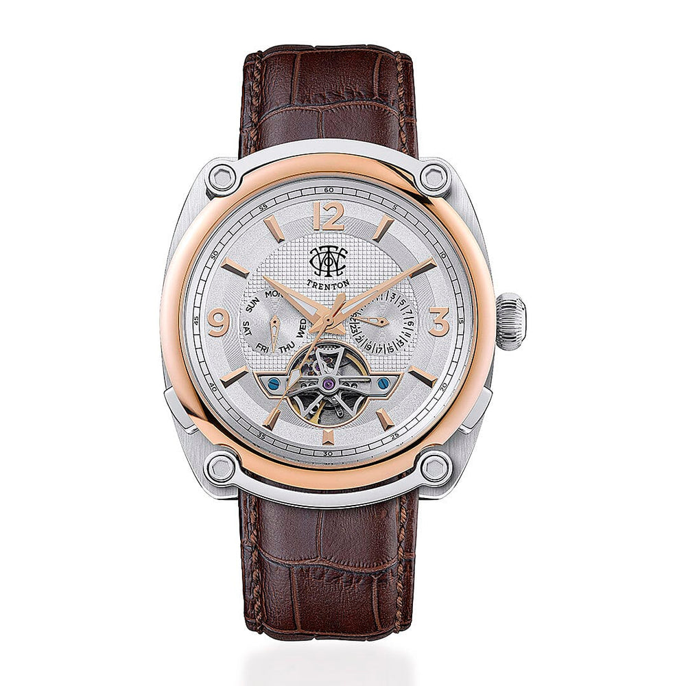 Mens Trenton The Michigan Automatic Open Heart Watch with a Brown Leather Strap