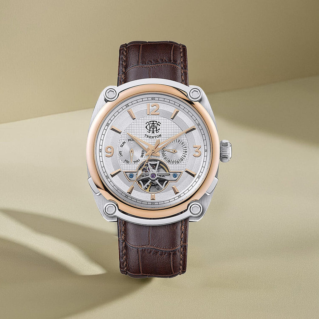 Mens Trenton The Michigan Automatic Open Heart Watch with a Brown Leather Strap