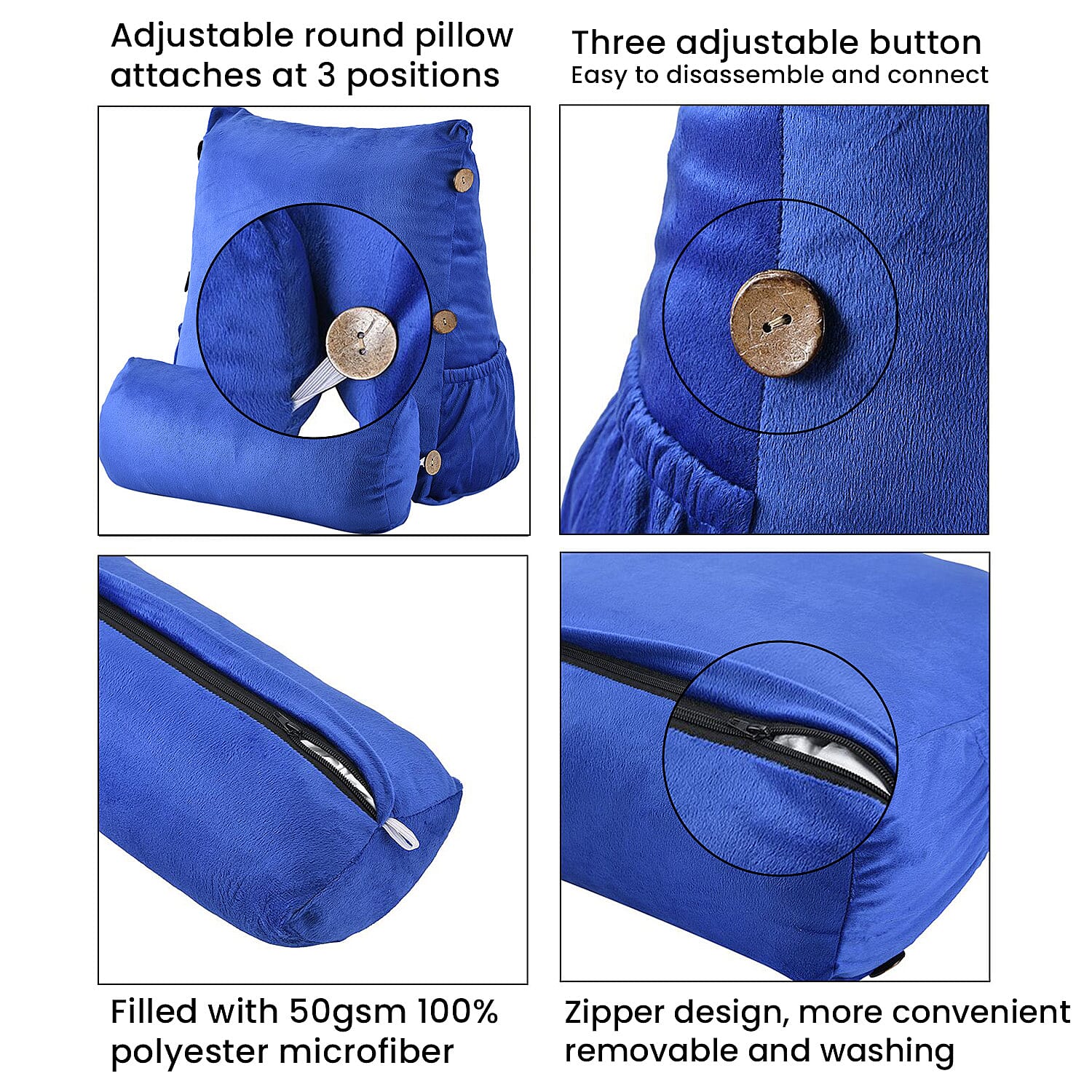 Triangle Velvet Cushion (Size 45x45x15 Cm) with Round Pillow (Size 45x15 Cm) - Navy